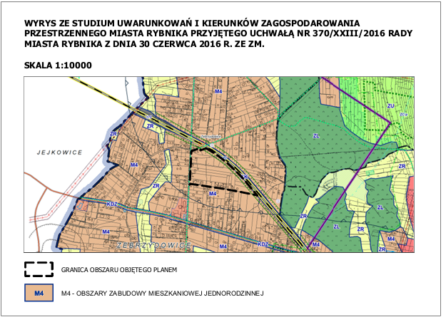 Projekt MPZP 54-52 w Rybniku, granica jednego z obszarów objętych planem