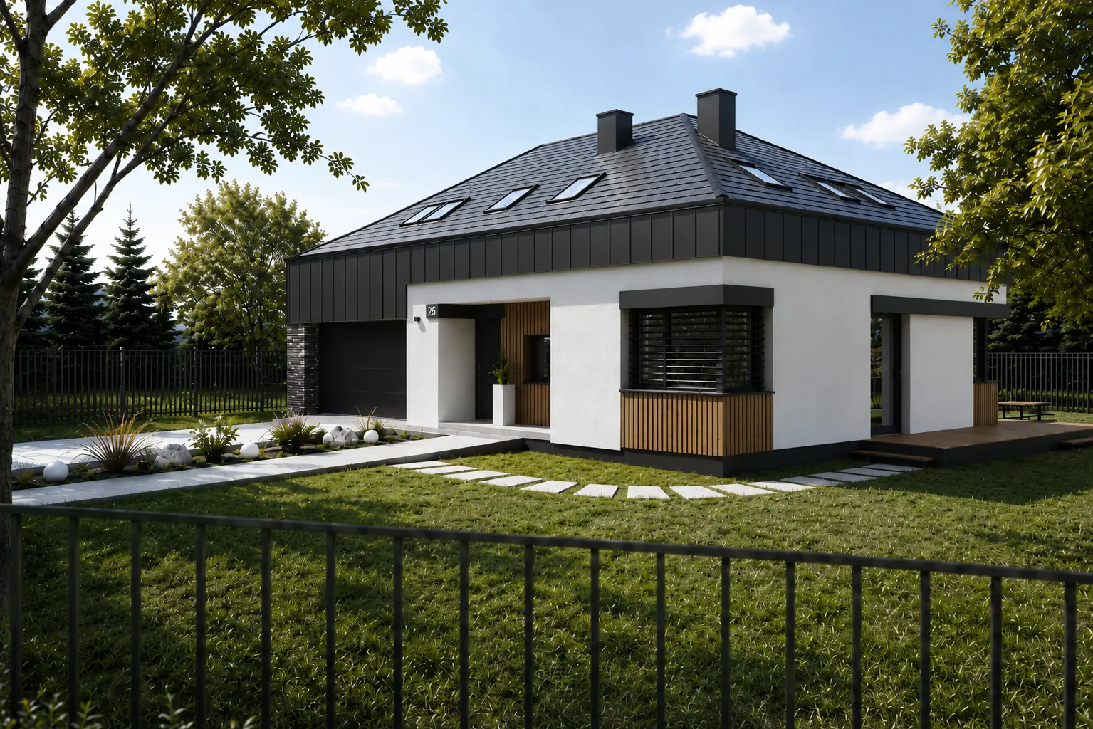Projekt domu jednorodzinnego w Rybniku z dachem czterospadowym i garażem dwustanowiskowym | portfolio BArchitekci