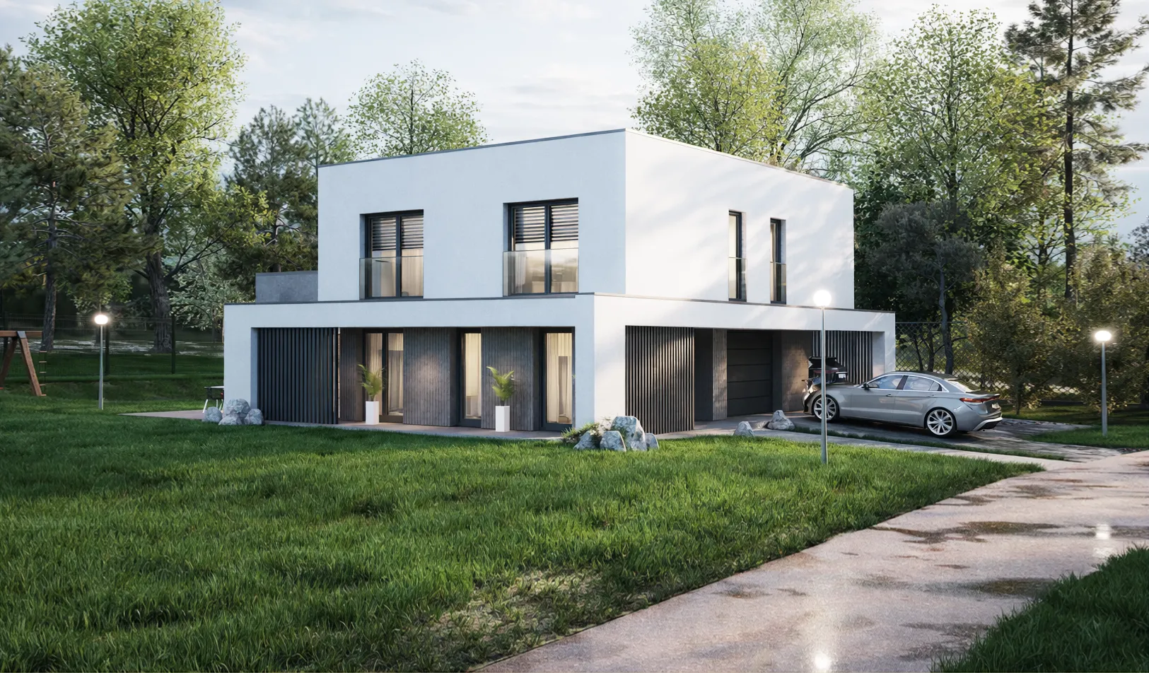 Dom jednorodzinny z garażem i wiatą — Turza Śląska | portfolio BArchitekci