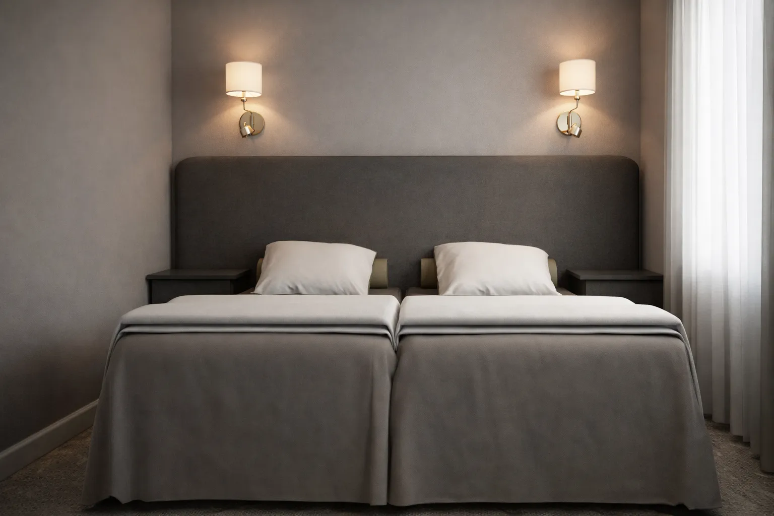 Projekt wnętrz apartamentu hotelowego VIP (suite) — poddasze, przegroda szklana, klimat hotelowy. Kozłów (Gliwice).